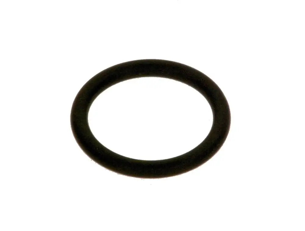 Schwarzer O-Ring, flach und rund, auf hellem Hintergrund. Produkt von Bosch, geeignet für Dichtungsanwendungen in verschiedenen mechanischen Einrichtungen.